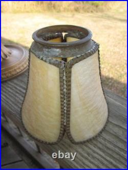 Vintage Gold Cast Metal Lamp With Slag Glass Shade