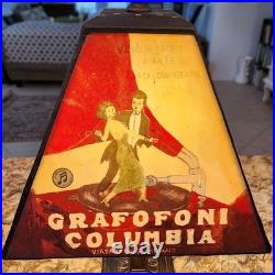 Vintage Grafofoni Columbia Art Deco Style Painted Slag Glass 14 Table Lamp