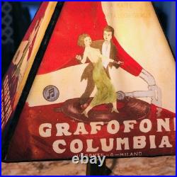 Vintage Grafofoni Columbia Art Deco Style Painted Slag Glass 14 Table Lamp Vintage Grafofoni Columbia Art Deco Style Painted Slag Glass 14 Table Lamp