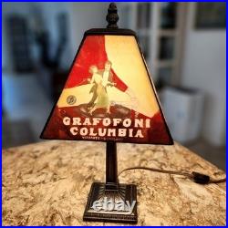 Vintage Grafofoni Columbia Art Deco Style Painted Slag Glass 14 Table Lamp Vintage Grafofoni Columbia Art Deco Style Painted Slag Glass 14 Table Lamp