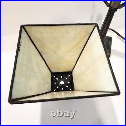 Vintage Grafofoni Columbia Art Deco Style Painted Slag Glass 14 Table Lamp
