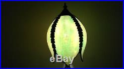 Vintage Green Marbled Tulip Slag Stained Glass Shade / Beautiful Metal Base Lamp