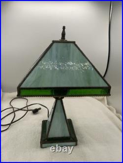 Vintage Green Slag Glass Lamp Early 20th Century