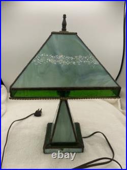 Vintage Green Slag Glass Lamp Early 20th Century