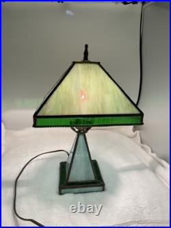 Vintage Green Slag Glass Lamp Early 20th Century
