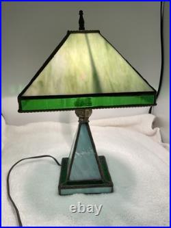 Vintage Green Slag Glass Lamp Early 20th Century