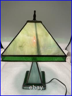 Vintage Green Slag Glass Lamp Early 20th Century