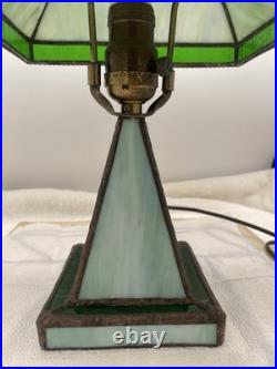 Vintage Green Slag Glass Lamp Early 20th Century