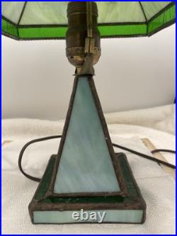 Vintage Green Slag Glass Lamp Early 20th Century