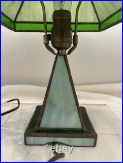 Vintage Green Slag Glass Lamp Early 20th Century