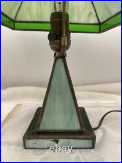 Vintage Green Slag Glass Lamp Early 20th Century