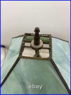 Vintage Green Slag Glass Lamp Early 20th Century