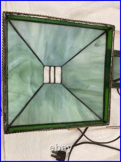 Vintage Green Slag Glass Lamp Early 20th Century