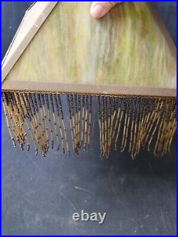 Vintage Green Slag Glass Lamp Shade Beaded Tassel Fringe