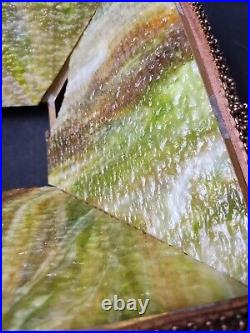 Vintage Green Slag Glass Lamp Shade Beaded Tassel Fringe