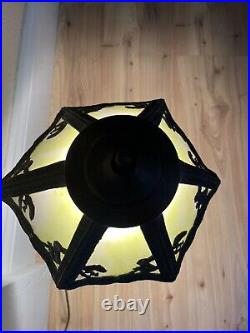 Vintage Green Slag Glass Table Lamp Cherub Base Squirrel Shade