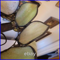 Vintage H. A. Best Stained Glass Lamp Green Slag