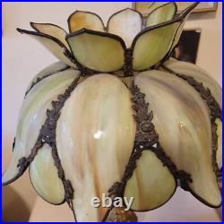 Vintage H. A. Best Stained Glass Lamp Green Slag