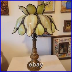 Vintage H. A. Best Stained Glass Lamp Green Slag