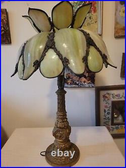 Vintage H. A. Best Stained Glass Lamp Green Slag