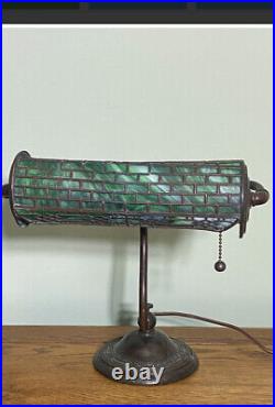 Vintage Handel Bankers Green Slag Glass Swivel Lamp