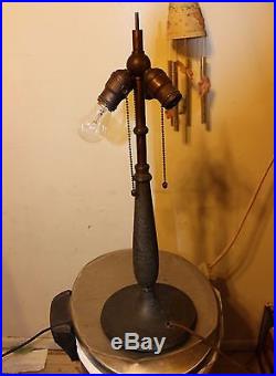 Vintage Handel Bronze Lamp Base With Slag Glass Shade Acorn Pulls Beautiful