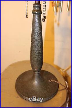 Vintage Handel Bronze Lamp Base With Slag Glass Shade Acorn Pulls Beautiful
