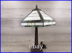 Vintage Handmade Green & White Slag Glass Shade Metal Table Lamp 22x14