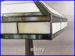 Vintage Handmade Green & White Slag Glass Shade Metal Table Lamp 22x14 Vintage Handmade Green & White Slag Glass Shade Metal Table Lamp 22x14