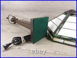 Vintage Handmade Green & White Slag Glass Shade Metal Table Lamp 22x14
