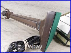 Vintage Handmade Green & White Slag Glass Shade Metal Table Lamp 22x14