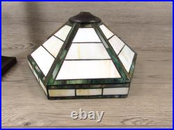 Vintage Handmade Green & White Slag Glass Shade Metal Table Lamp 22x14 Vintage Handmade Green & White Slag Glass Shade Metal Table Lamp 22x14