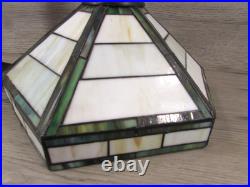 Vintage Handmade Green & White Slag Glass Shade Metal Table Lamp 22x14 Vintage Handmade Green & White Slag Glass Shade Metal Table Lamp 22x14