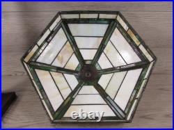 Vintage Handmade Green & White Slag Glass Shade Metal Table Lamp 22x14