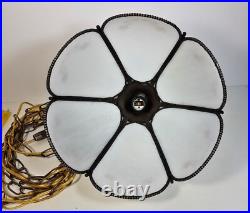 Vintage Hanging Lamp Swag Light Slag Glass Panels Rose Flowers 12' Chain Rewired