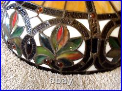 Vintage Hanging Leaded Stained Slag Glass Tiffany Style Swag Lamp 16 Refurbishe