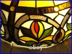 Vintage Hanging Leaded Stained Slag Glass Tiffany Style Swag Lamp 16 Refurbishe