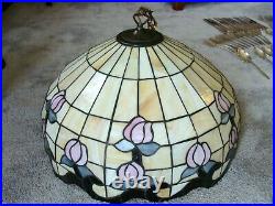 Vintage Hanging Leaded Stained Slag Glass Tiffany Style Swag Lamp Large 20