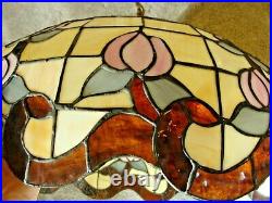 Vintage Hanging Leaded Stained Slag Glass Tiffany Style Swag Lamp Large 20