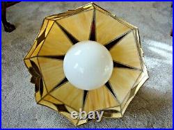 Vintage Hanging Stained Slag Glass Mission Style Ceiling Light Cream & Brown
