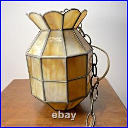 Vintage Hanging Swag Lamp Light Slag Stained Glass MCM 1970s Browns Rare Shape 9