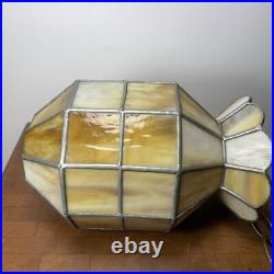 Vintage Hanging Swag Lamp Light Slag Stained Glass MCM 1970s Browns Rare Shape 9