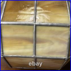 Vintage Hanging Swag Lamp Light Slag Stained Glass MCM 1970s Browns Rare Shape 9