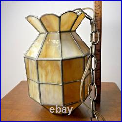 Vintage Hanging Swag Lamp Light Slag Stained Glass MCM 1970s Browns Rare Shape 9