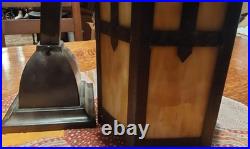 Vintage Hex Arts Crafts Mission Sconce or Ceiling Slag Glass Light Fixture