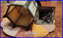 Vintage Hex Arts Crafts Mission Sconce or Ceiling Slag Glass Light Fixture