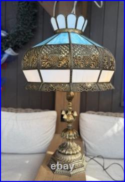 Vintage Hollywood Regency Ornate Blue Slag Glass Lamp