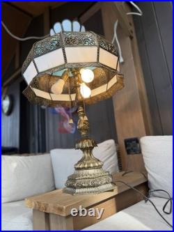 Vintage Hollywood Regency Ornate Blue Slag Glass Lamp