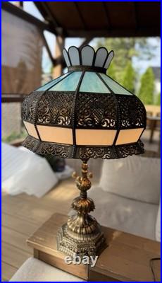 Vintage Hollywood Regency Ornate Blue Slag Glass Lamp