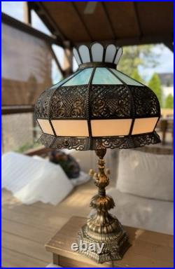 Vintage Hollywood Regency Ornate Blue Slag Glass Lamp